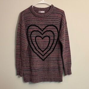 SO Women's Striped Heart Sweater - Pink and Black oversized XS